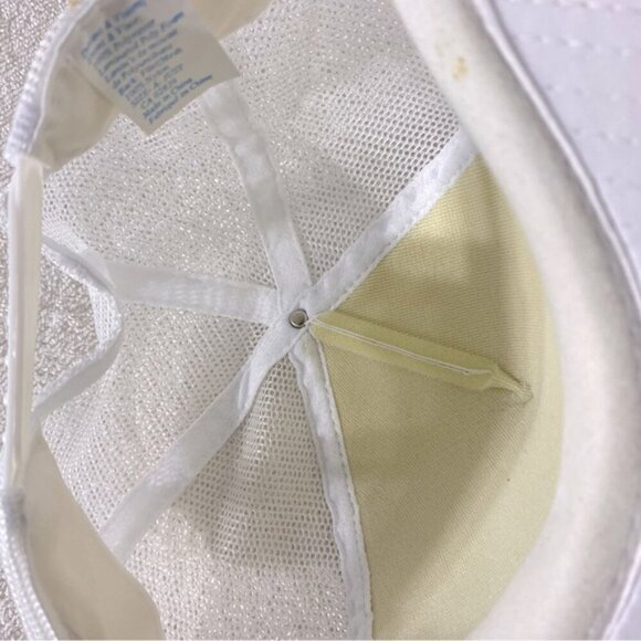 Vintage White Green Embroidered PlastiSpan Mesh Back Snap Back Trucker Hat - Picture 7 of 10